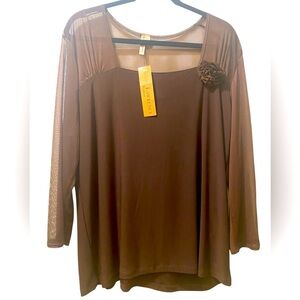 Susan Lawrence Brown Sheer Sleeve Blouse
New